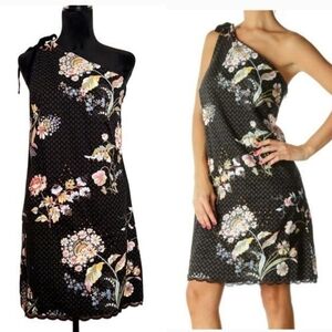 MAEVE Black Floral One Shoulder Shift Dress, Size 6